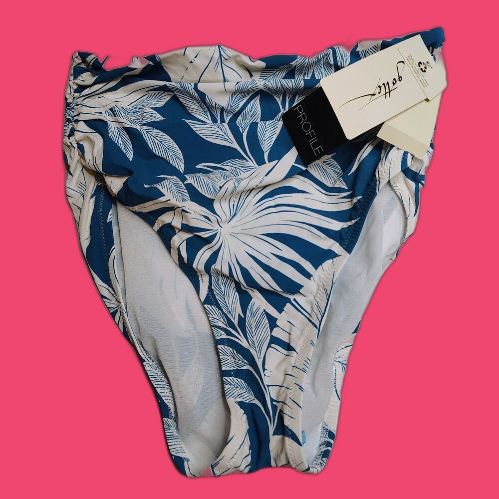 Profile by Gottex Malaya Tropical Print Shirred High Waist Bikini Bottom Size 6